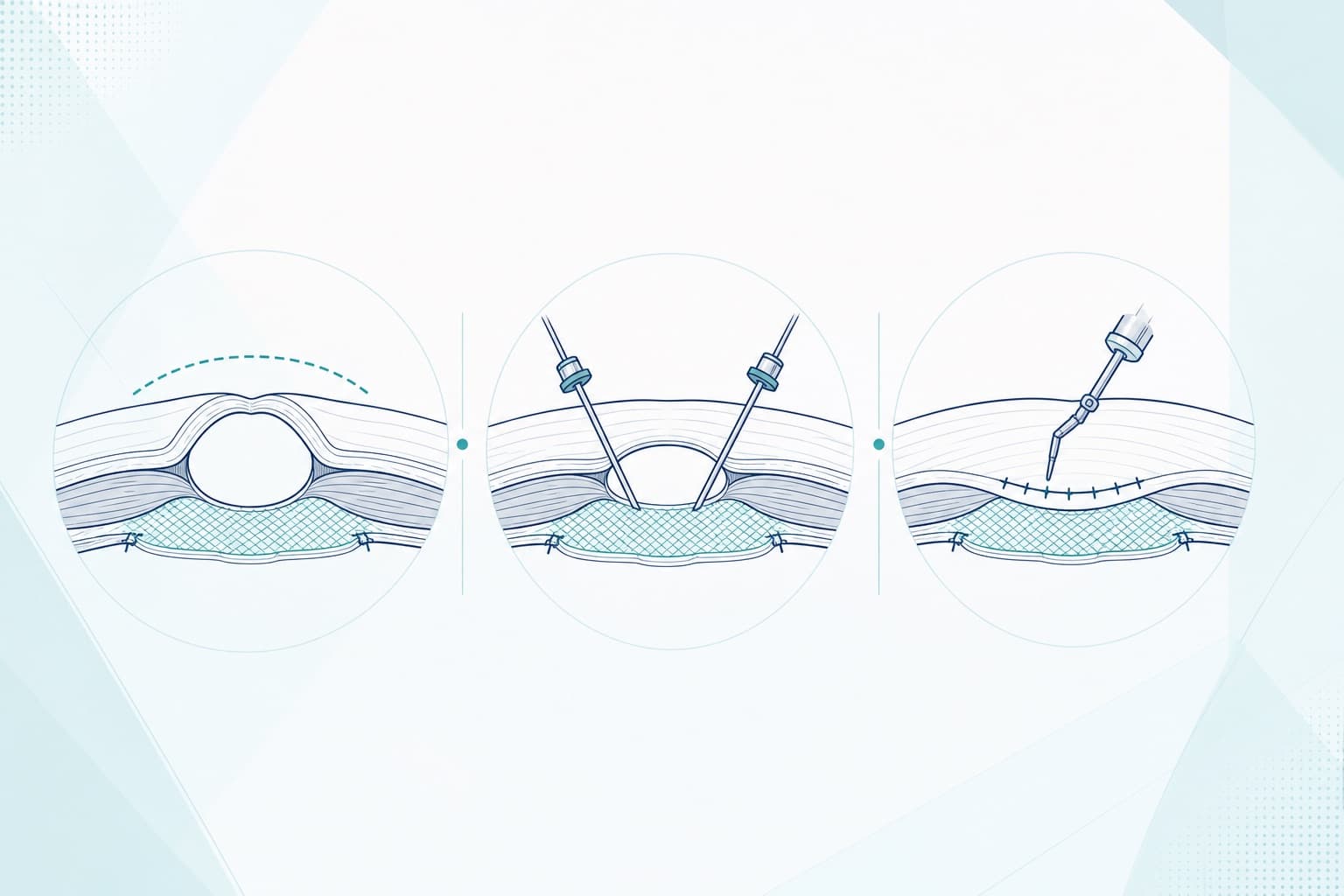 Illustrazione schematica: Intervento aperto, laparoscopico o robotico per l'ernia inguinale?