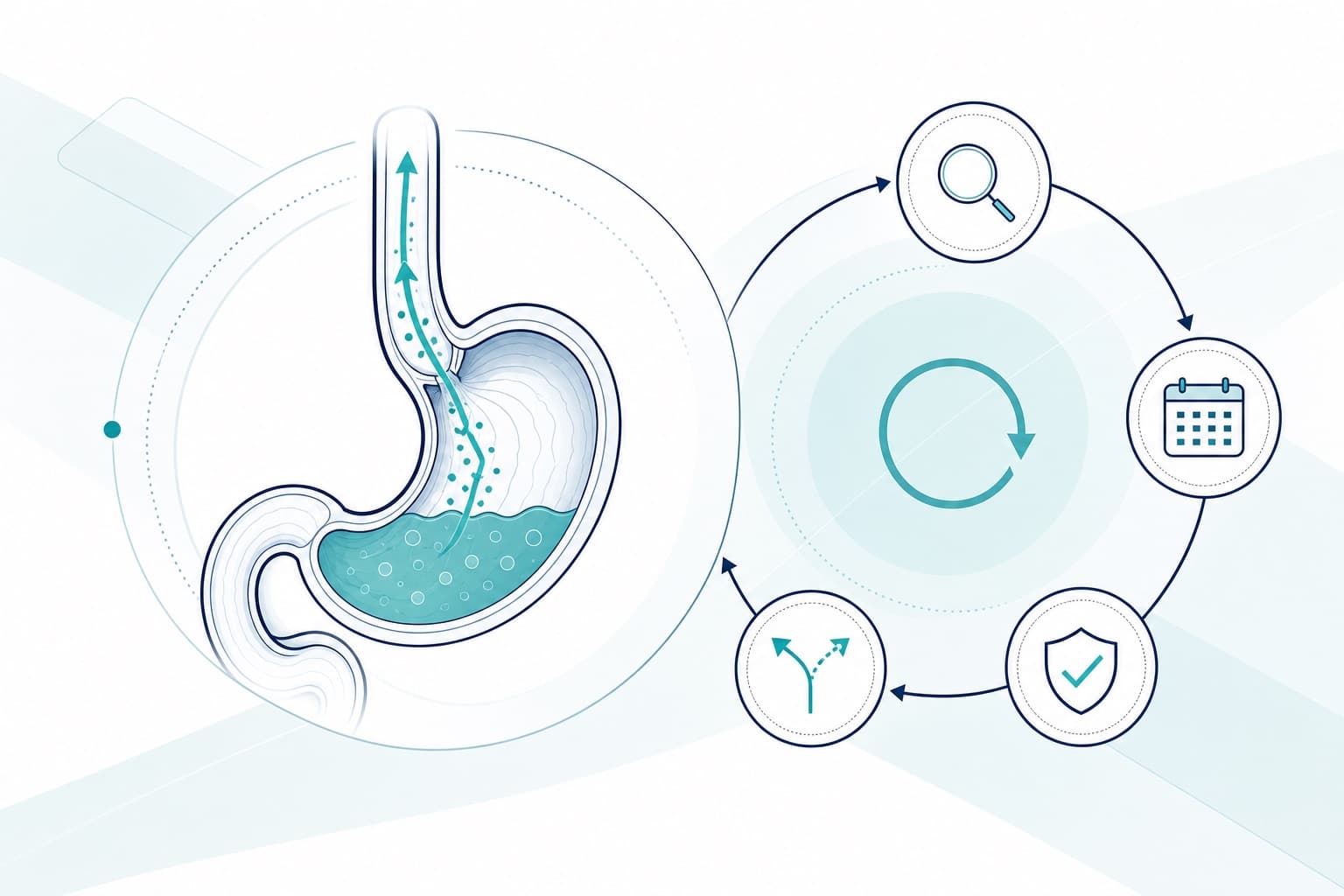 Illustrazione schematica: Reflusso che non passa: cosa verificare prima di parlare di terapia fallita
